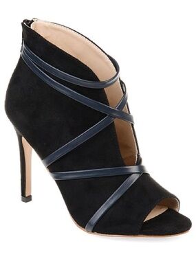 Journee Collection Samara Black Peep Toe Strappy Stiletto Booties - Size 9